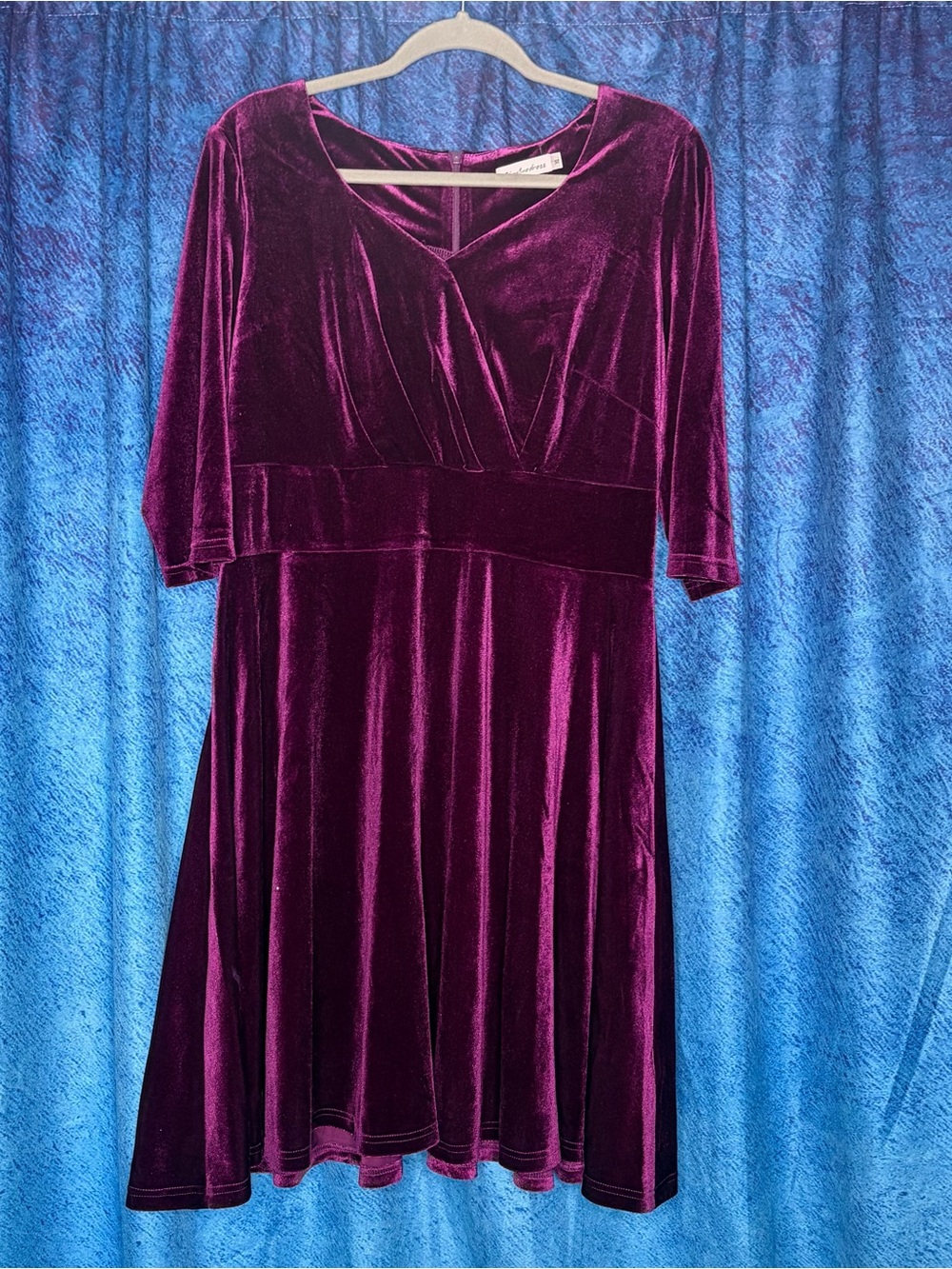 Velvet V-Neck Fit & Flare Dress in Deep Plum